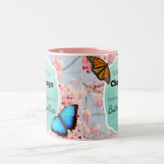変更なしで蝶はピンクの水のマグを引用しません ツートーンマグカップ (中央)