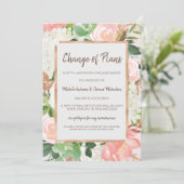 変更のお知らせ ウェディング 水彩 ゴールド フローラル ピンク セーブザデート (スタンド正面)