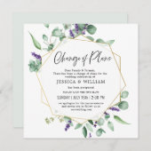 変更のお詫び 延期 ユーカリ ラベンダー 招待状 (正面/裏面)