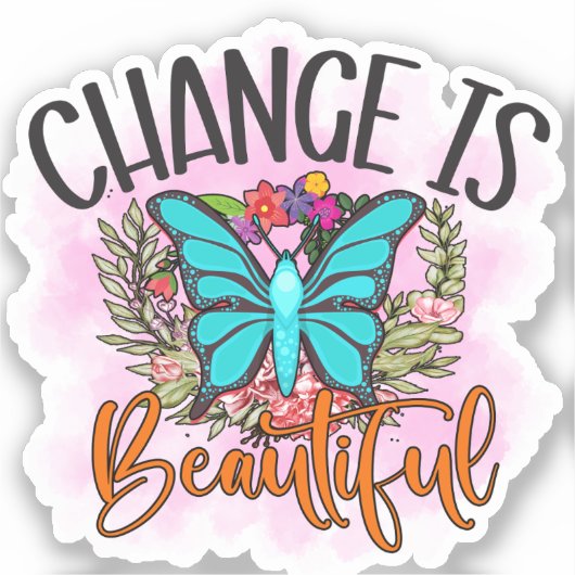 変更は美しい蝶の感動的引用文 シール (正面)