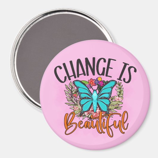 変更は美しい蝶の感動的引用文 マグネット (正面/裏面)