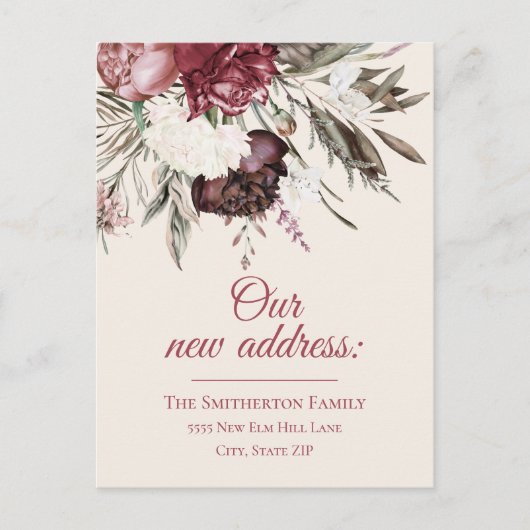 変更アドレスブルゴーニュアイボリーフローラクリーム ポストカード (正面)