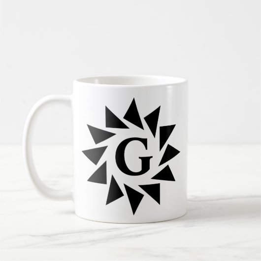 変更イニシャルジオメトリ三角形F G H I J K コーヒーマグカップ (左)