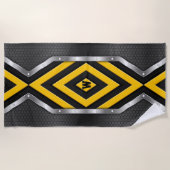 変更イニシャルセーフティイエローブラックシルバー矢印 ビーチタオル (正面)