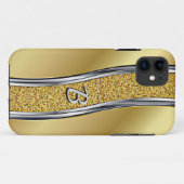 変更イニシャルメタル金ゴールドシルバーグレイ曲線 Case-Mate iPhoneケース (裏面(横))