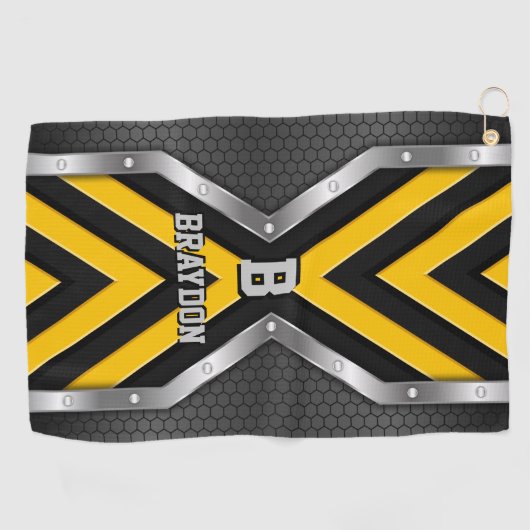 変更イニシャル名前の追加イエローブラックシルバー矢印 ゴルフタオル (横)