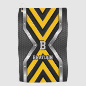 変更イニシャル名前の追加イエローブラックシルバー矢印 ゴルフタオル (正面)