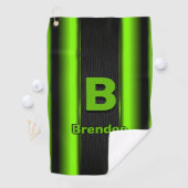 変更イニシャル名前の追加グリーンとブラックのストライプ     ゴルフタオル (インサイチュ)