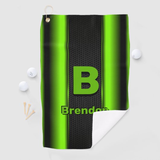 変更イニシャル名前の追加グリーンとブラックのストライプ     ゴルフタオル (インサイチュ)