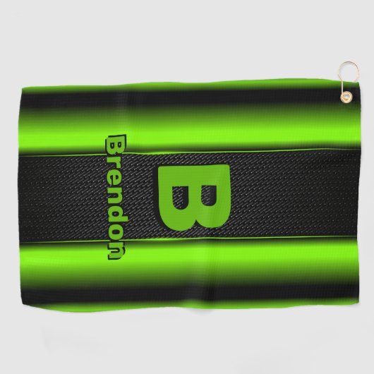 変更イニシャル名前の追加グリーンとブラックのストライプ     ゴルフタオル (横)