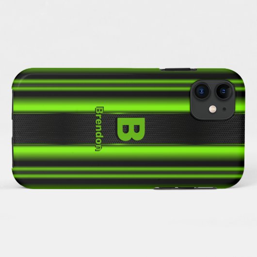 変更イニシャル名前の追加グリーンとブラックのストライプ Case-Mate iPhoneケース (裏面(横))