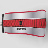 変更イニシャル名前の追加シルバーグレーレッドテクスチャ ゴルフヘッドカバー (正面)