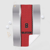 変更イニシャル名前の追加シルバーグレー赤テクスチャ ゴルフタオル (インサイチュ)