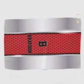 変更イニシャル名前の追加シルバーグレー赤テクスチャ ゴルフタオル (横)