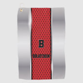 変更イニシャル名前の追加シルバーグレー赤テクスチャ ゴルフタオル (正面)