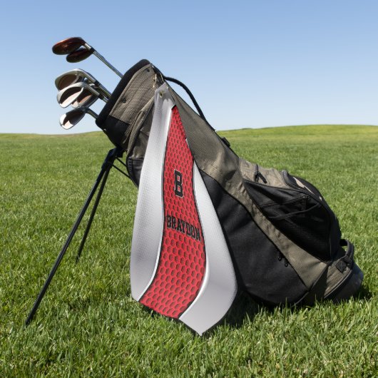 変更イニシャル名前の追加シルバーグレー赤テクスチャ ゴルフタオル (グリーン)