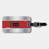 変更イニシャル名前の追加シルバーグレー赤テクスチャ ラゲッジタグ (正面横)