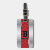変更イニシャル名前の追加シルバーグレー赤テクスチャ ラゲッジタグ (正面縦)
