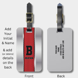 変更イニシャル名前の追加シルバーグレー赤テクスチャ ラゲッジタグ