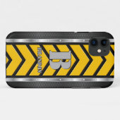 変更イニシャル名前の追加セーフティイエローブラックシルバー Case-Mate iPhoneケース (裏面(横))