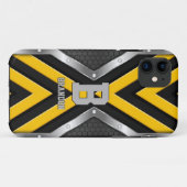 変更イニシャル名前の追加セーフティイエローブラックシルバー Case-Mate iPhoneケース (裏面(横))