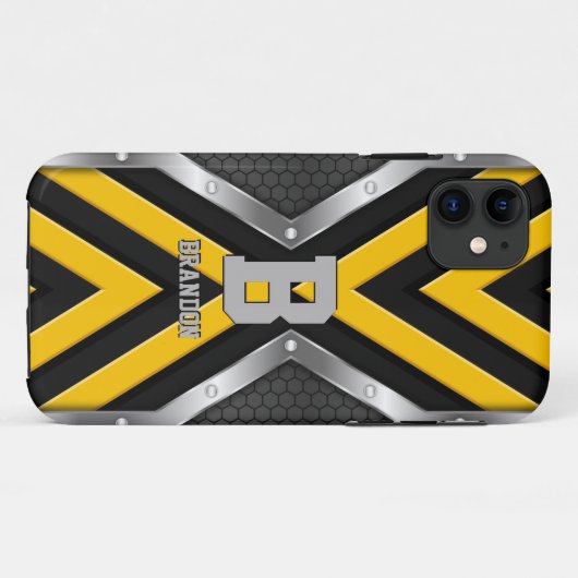 変更イニシャル名前の追加セーフティイエローブラックシルバー Case-Mate iPhoneケース (裏面(横))