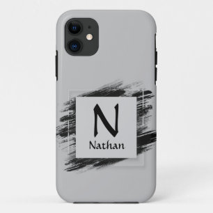 変更イニシャル名前の追加ブラックブラシ正方形 iPhone 11 ケース