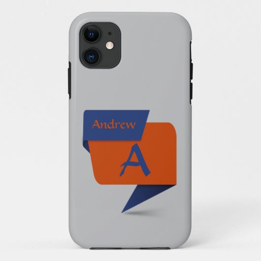 変更イニシャル名前の追加ブルーオレンジ色の正方形バナー Case-Mate iPhoneケース (裏面)