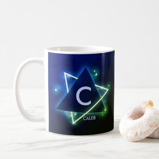 変更イニシャル名前の追加ブルー宇宙角度A B C D コーヒーマグカップ (ドーナツ)
