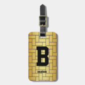 変更イニシャル名前の追加金ゴールド茶色レンガデザイン ラゲッジタグ (正面縦)