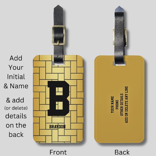 変更イニシャル名前の追加金ゴールド茶色レンガデザイン ラゲッジタグ