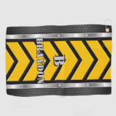 変更イニシャル名前の追加黒黄シルバー矢印 ゴルフタオル (横)