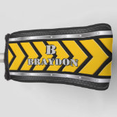 変更イニシャル名前の追加黒黄シルバー矢印 ゴルフヘッドカバー (正面)