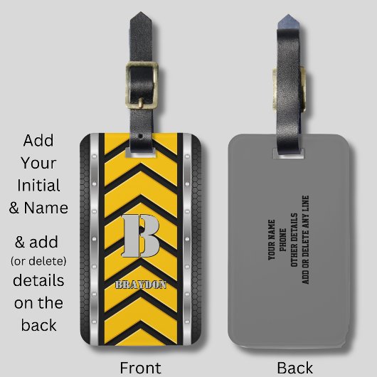 変更イニシャル名前の追加黒黄シルバー矢印 ラゲッジタグ
