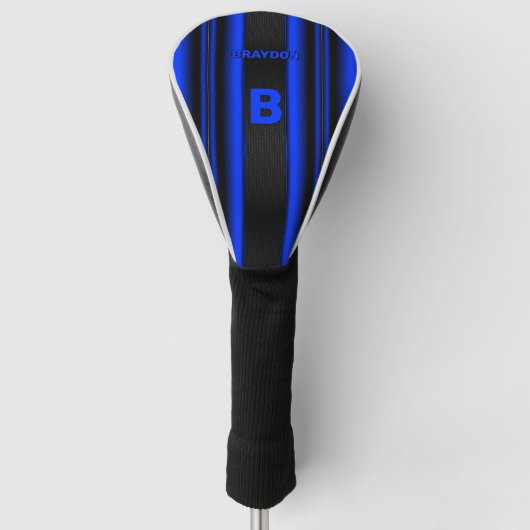 変更イニシャル名前の追加Blueを黒のに追加ストライプ ゴルフヘッドカバー (正面)