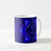 変更イニシャル名前の追加Geometric Blue V W X Y Z コーヒーマグカップ (正面右)