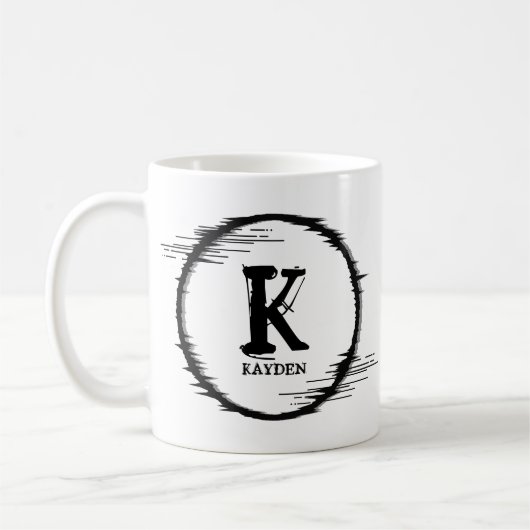 変更イニシャル名前ひずんだ円I J K L コーヒーマグカップ (左)
