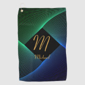 変更イニシャル名前を追加ジオメトリグリーンブルー旋回 ゴルフタオル (正面)