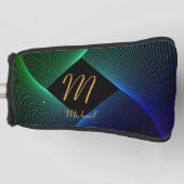 変更イニシャル名前を追加ジオメトリグリーンブルー旋回 ゴルフヘッドカバー (正面)