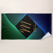 変更イニシャル名前を追加ジオメトリグリーンブルー旋回 ビーチタオル (正面)