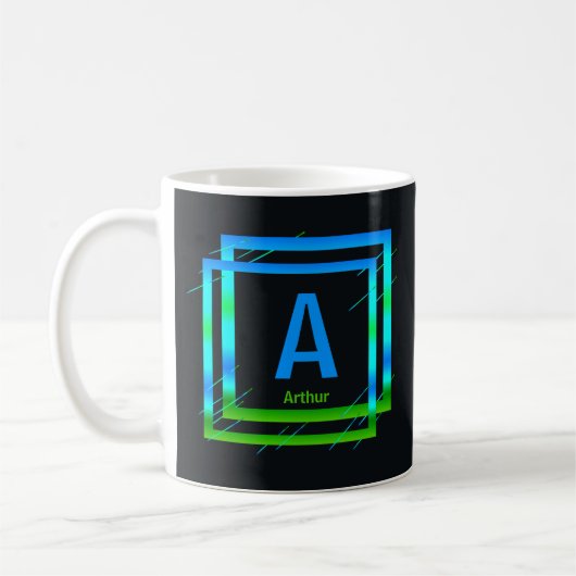 変更イニシャル名前を追加Blue Green Square A B C D コーヒーマグカップ (左)