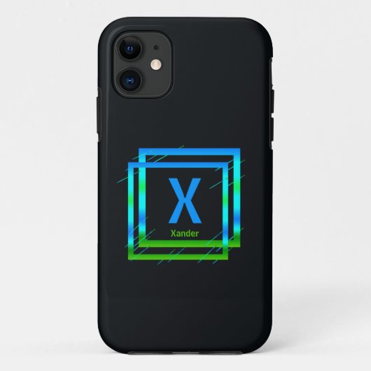 変更イニシャル名前を追加Blue Green Squares Case-Mate iPhoneケース (裏面)