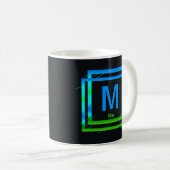 変更イニシャル名前を追加Blue Green Squares M N O P コーヒーマグカップ (正面右)