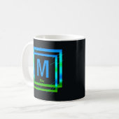 変更イニシャル名前を追加Blue Green Squares M N O P コーヒーマグカップ (正面左)