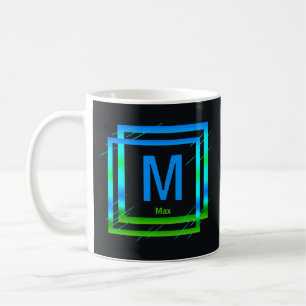 変更イニシャル名前を追加Blue Green Squares M N O P コーヒーマグカップ