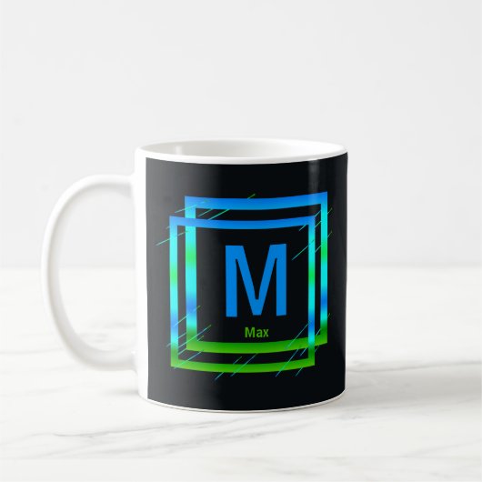 変更イニシャル名前を追加Blue Green Squares M N O P コーヒーマグカップ (左)