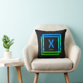 変更イニシャル名前を追加Blue Green Squares X Y Z C クッション (椅子)