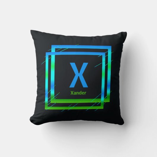 変更イニシャル名前を追加Blue Green Squares X Y Z C クッション (正面)