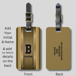 変更イニシャル名前を追加Brown Tan Beigeテクスチャ ラゲッジタグ
