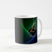 変更イニシャル名前を追加Green Blue Swirl A B C D E コーヒーマグカップ (正面右)
